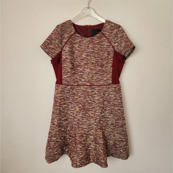 J. CREW | Checkered flutter dress tweed maroon red sz 16 - Picture 5 of 9